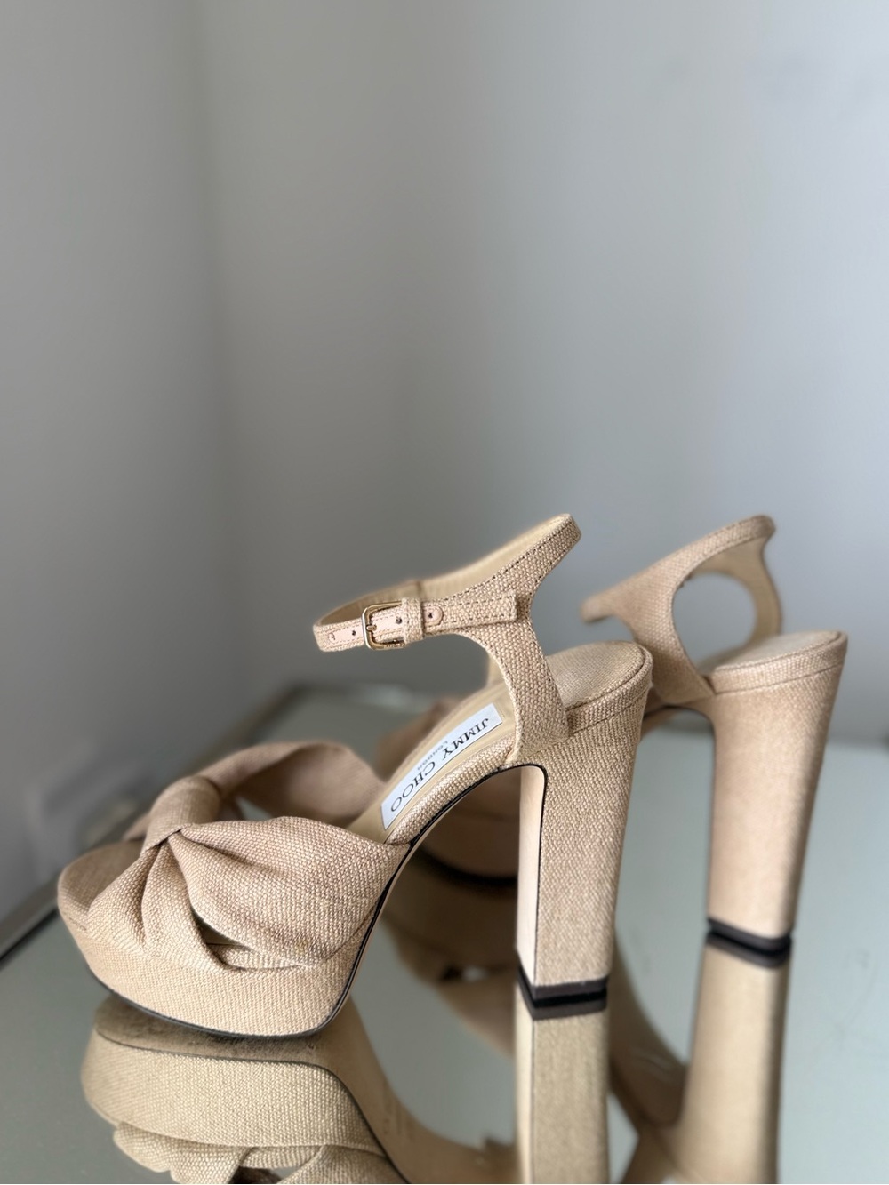 Like new Jimmy Choo Heloise 120 Linen Platform Sandals $1,095 37.5 - Picture 15 of 16